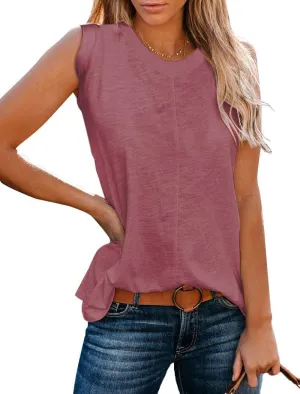 Famulily Casual Sleeveless Crewneck Tanks for Women Summer Loose Tank Tops Solid Color Basic Tunic Top