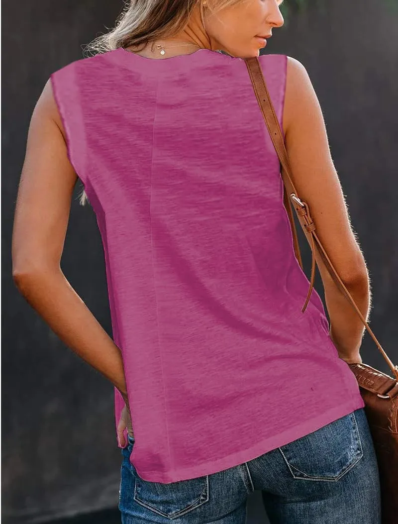 Famulily Casual Sleeveless Crewneck Tanks for Women Summer Loose Tank Tops Solid Color Basic Tunic Top