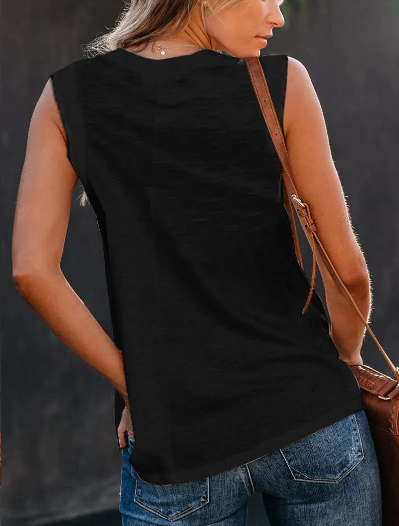 Famulily Casual Sleeveless Crewneck Tanks for Women Summer Loose Tank Tops Solid Color Basic Tunic Top
