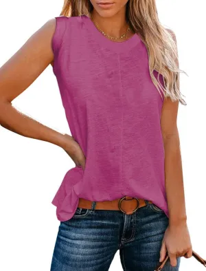 Famulily Casual Sleeveless Crewneck Tanks for Women Summer Loose Tank Tops Solid Color Basic Tunic Top
