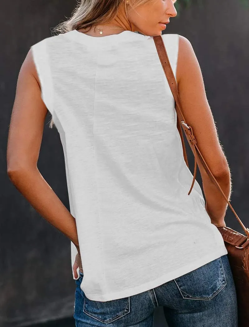 Famulily Casual Sleeveless Crewneck Tanks for Women Summer Loose Tank Tops Solid Color Basic Tunic Top