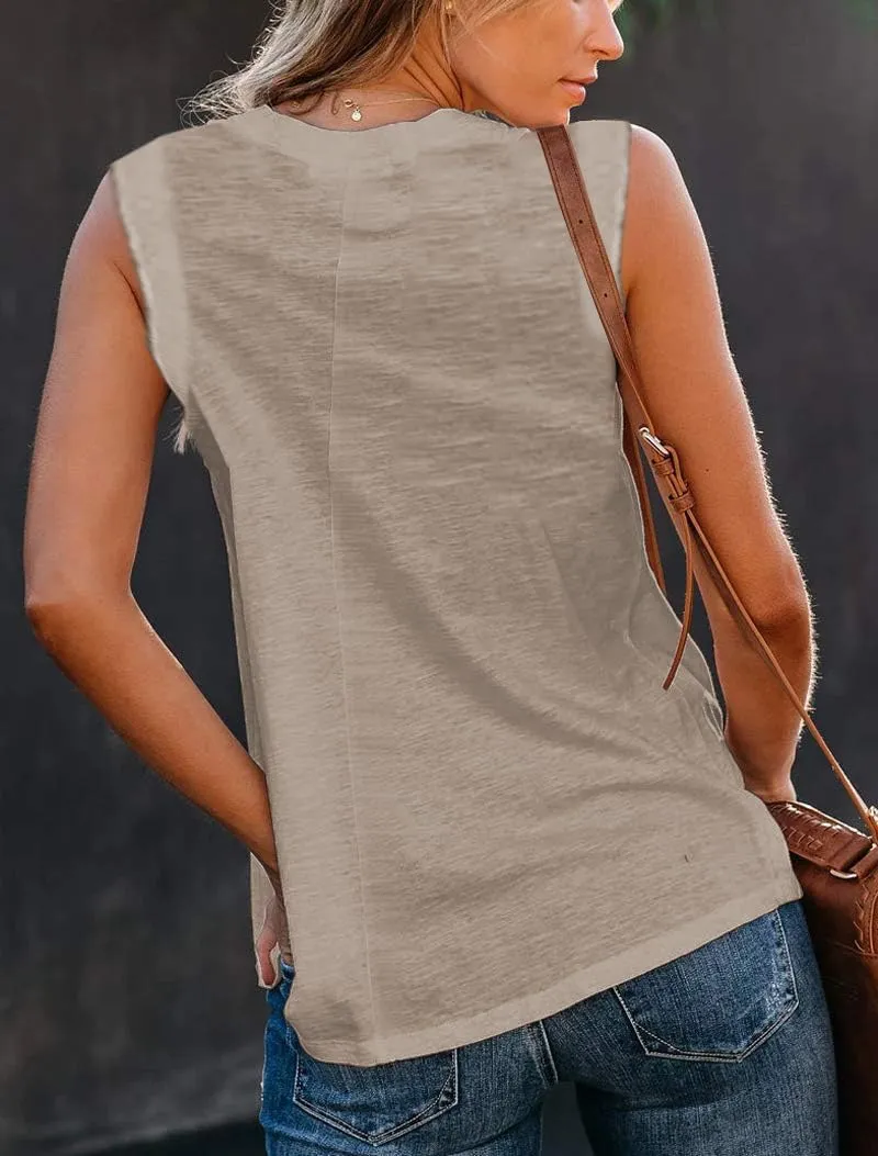 Famulily Casual Sleeveless Crewneck Tanks for Women Summer Loose Tank Tops Solid Color Basic Tunic Top