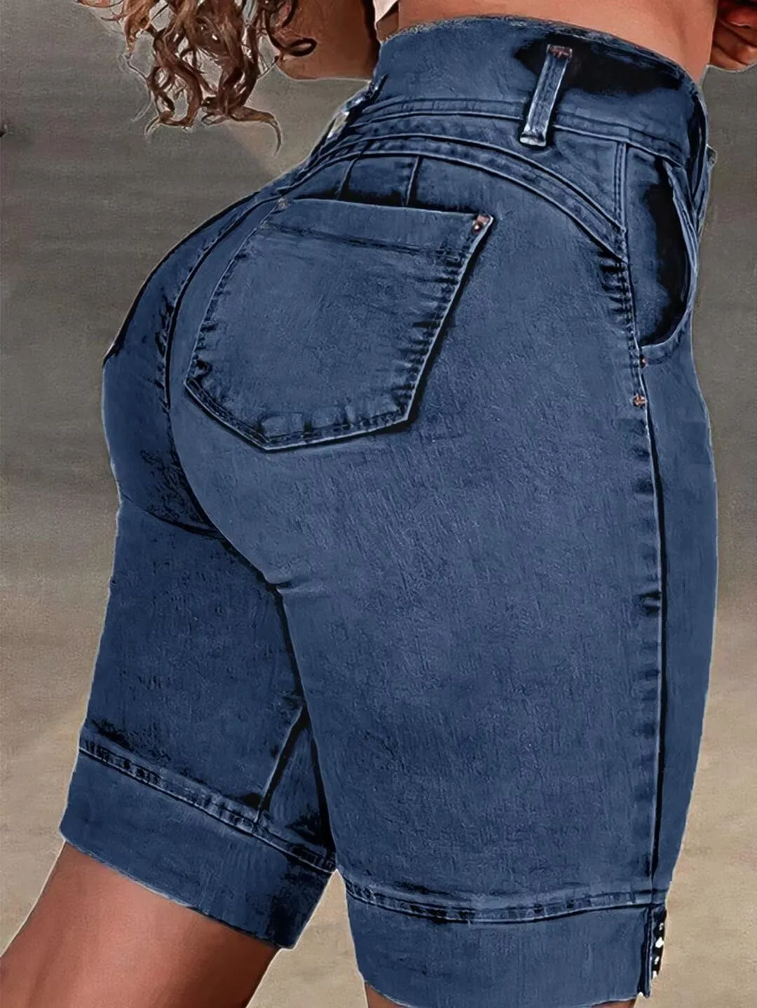 Flamingals High Waist Ripped Denim Bermuda Shorts for Women - Butt Lifting Skinny Shorts