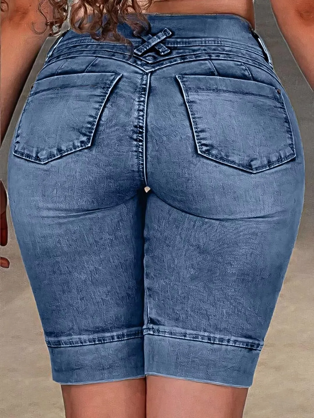Flamingals High Waist Ripped Denim Bermuda Shorts for Women - Butt Lifting Skinny Shorts