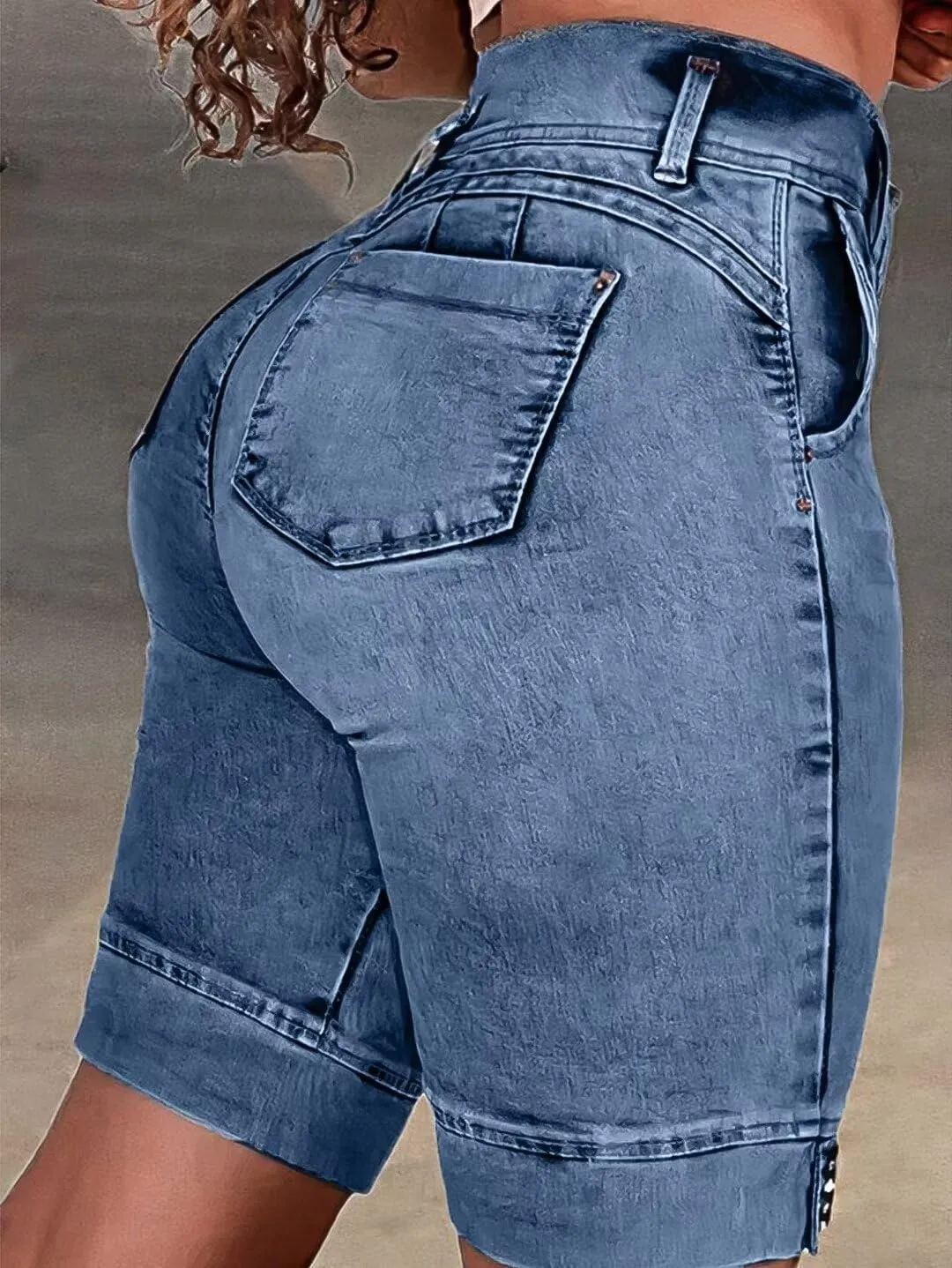 Flamingals High Waist Ripped Denim Bermuda Shorts for Women - Butt Lifting Skinny Shorts