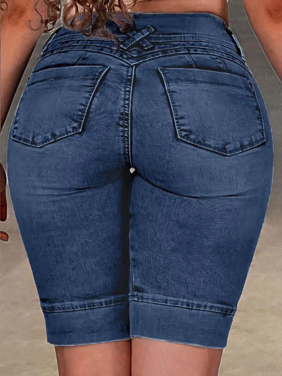 Flamingals High Waist Ripped Denim Bermuda Shorts for Women - Butt Lifting Skinny Shorts