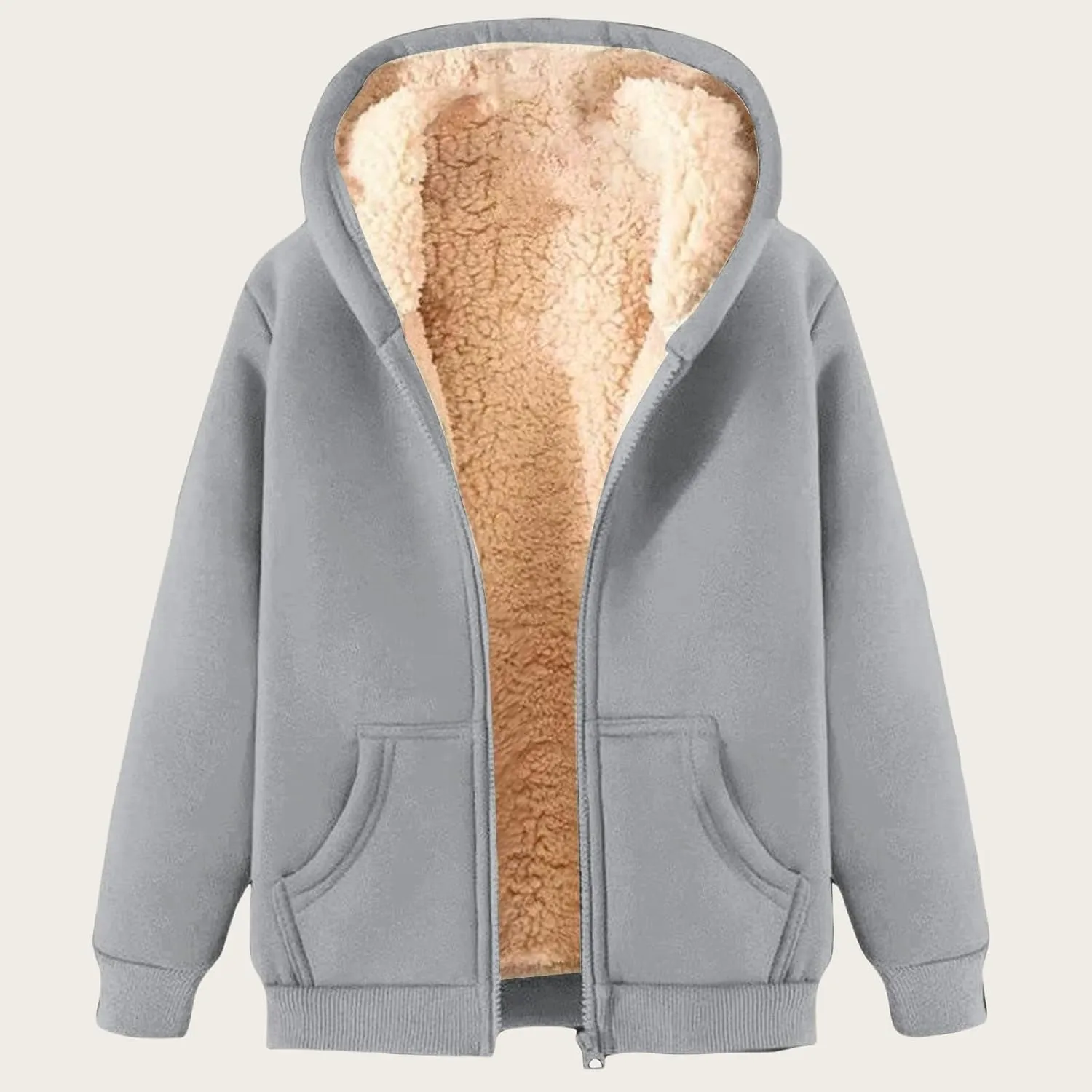 Fleece Jacket Men Thick Sherpa Lined Zip Up Hoodie Soft Comfy Fleece Hooded Sweatshirt Warm Winter Coats for Men Unisex