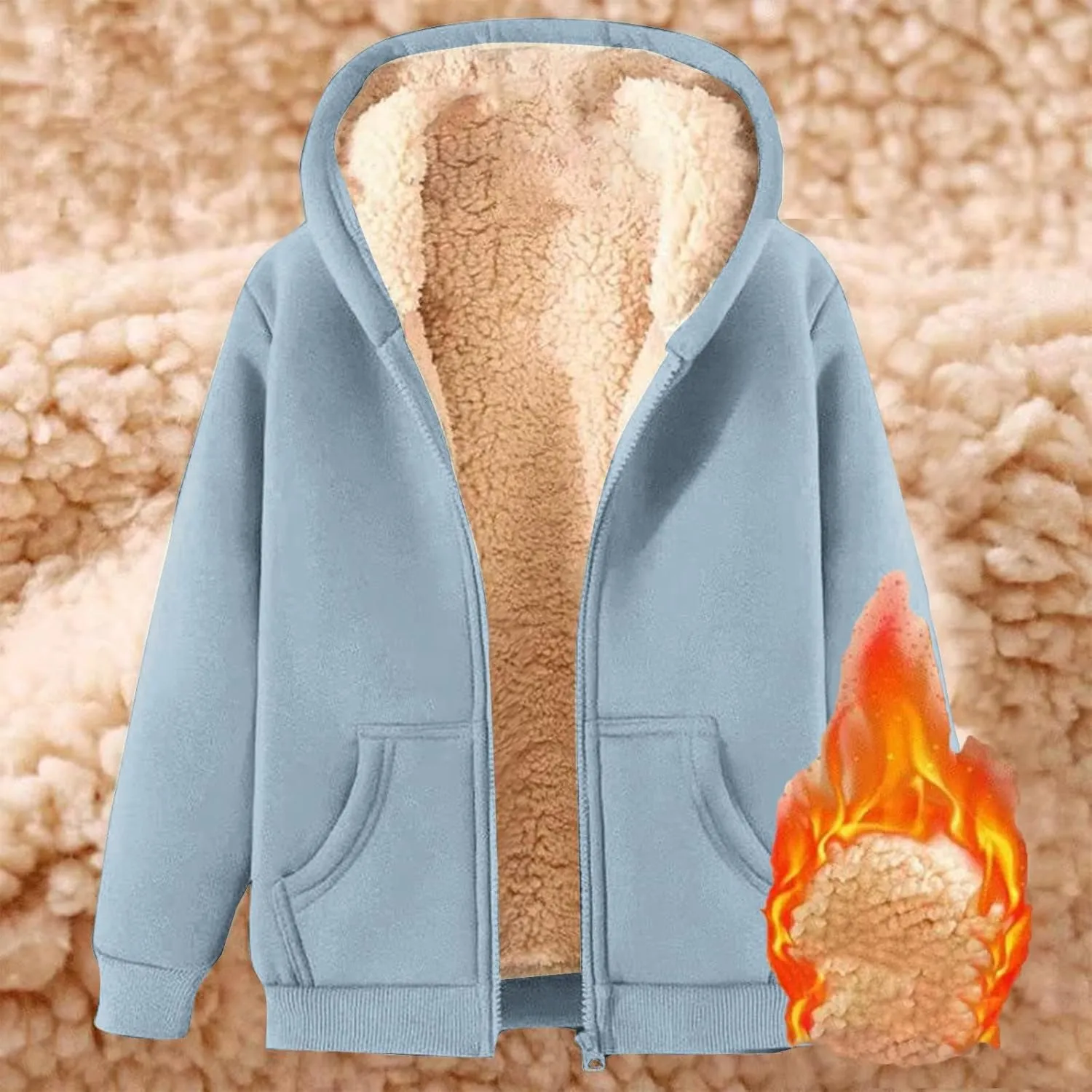 Fleece Jacket Men Thick Sherpa Lined Zip Up Hoodie Soft Comfy Fleece Hooded Sweatshirt Warm Winter Coats for Men Unisex