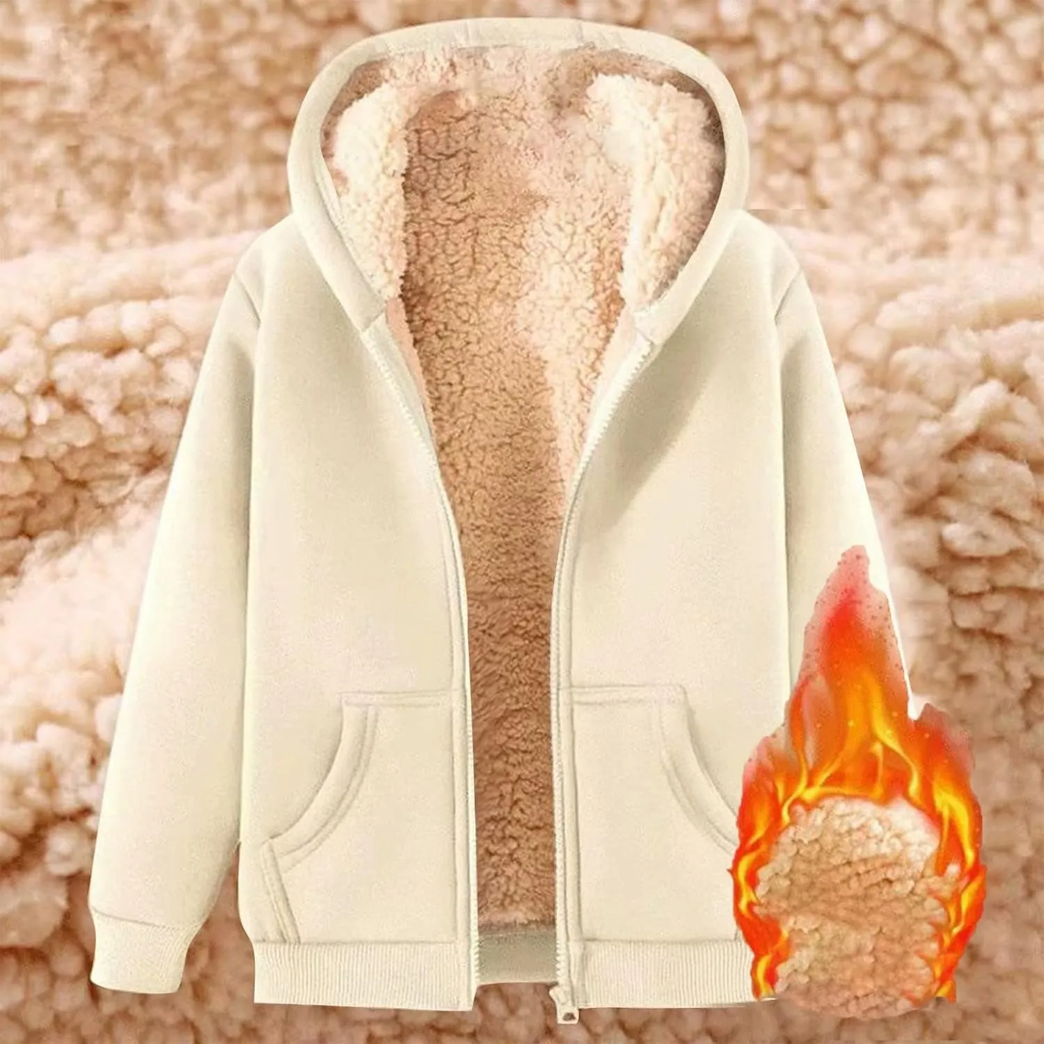 Fleece Jacket Men Thick Sherpa Lined Zip Up Hoodie Soft Comfy Fleece Hooded Sweatshirt Warm Winter Coats for Men Unisex
