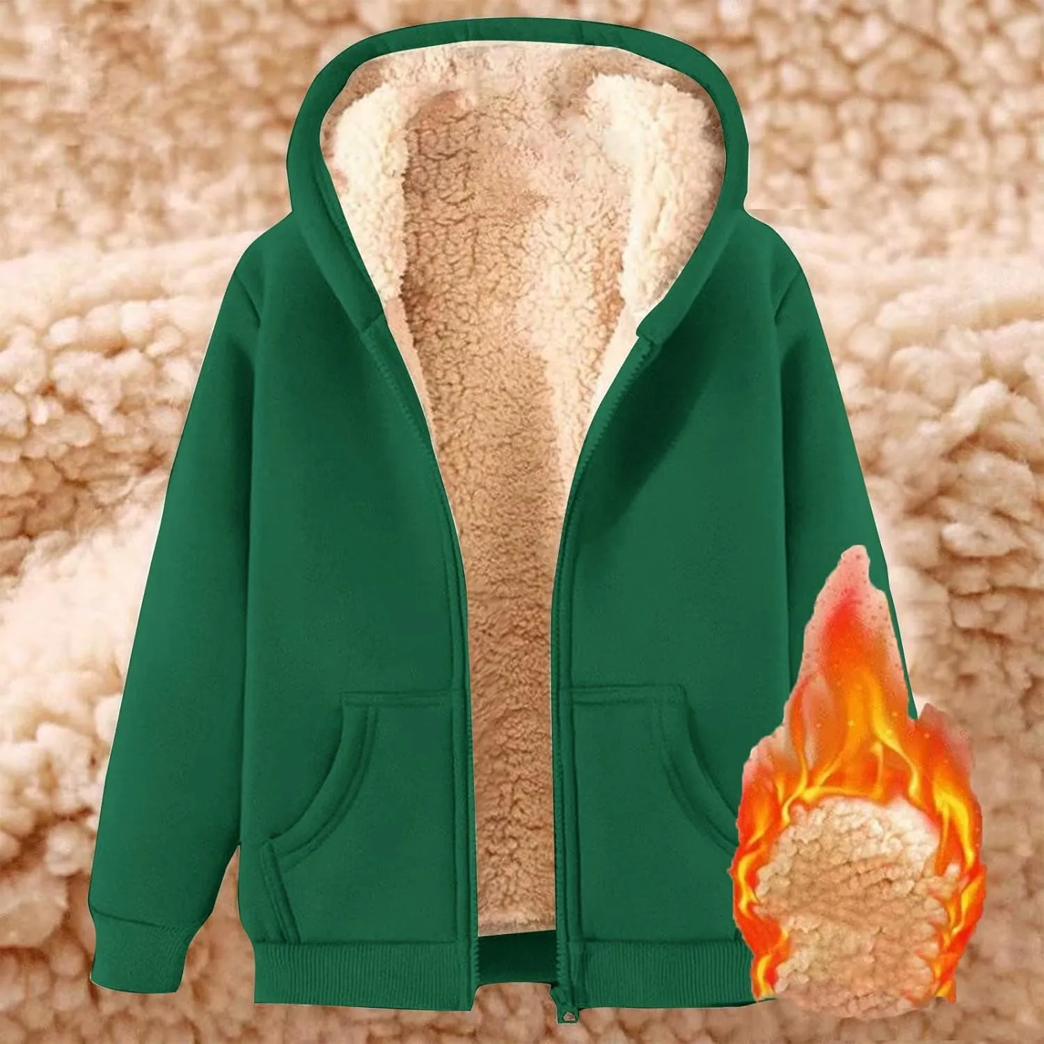 Fleece Jacket Men Thick Sherpa Lined Zip Up Hoodie Soft Comfy Fleece Hooded Sweatshirt Warm Winter Coats for Men Unisex