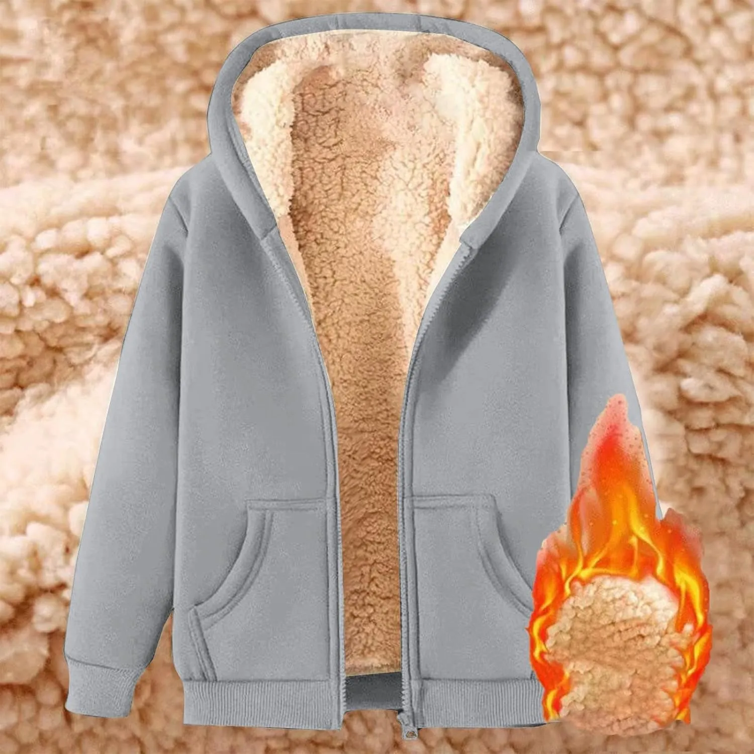 Fleece Jacket Men Thick Sherpa Lined Zip Up Hoodie Soft Comfy Fleece Hooded Sweatshirt Warm Winter Coats for Men Unisex