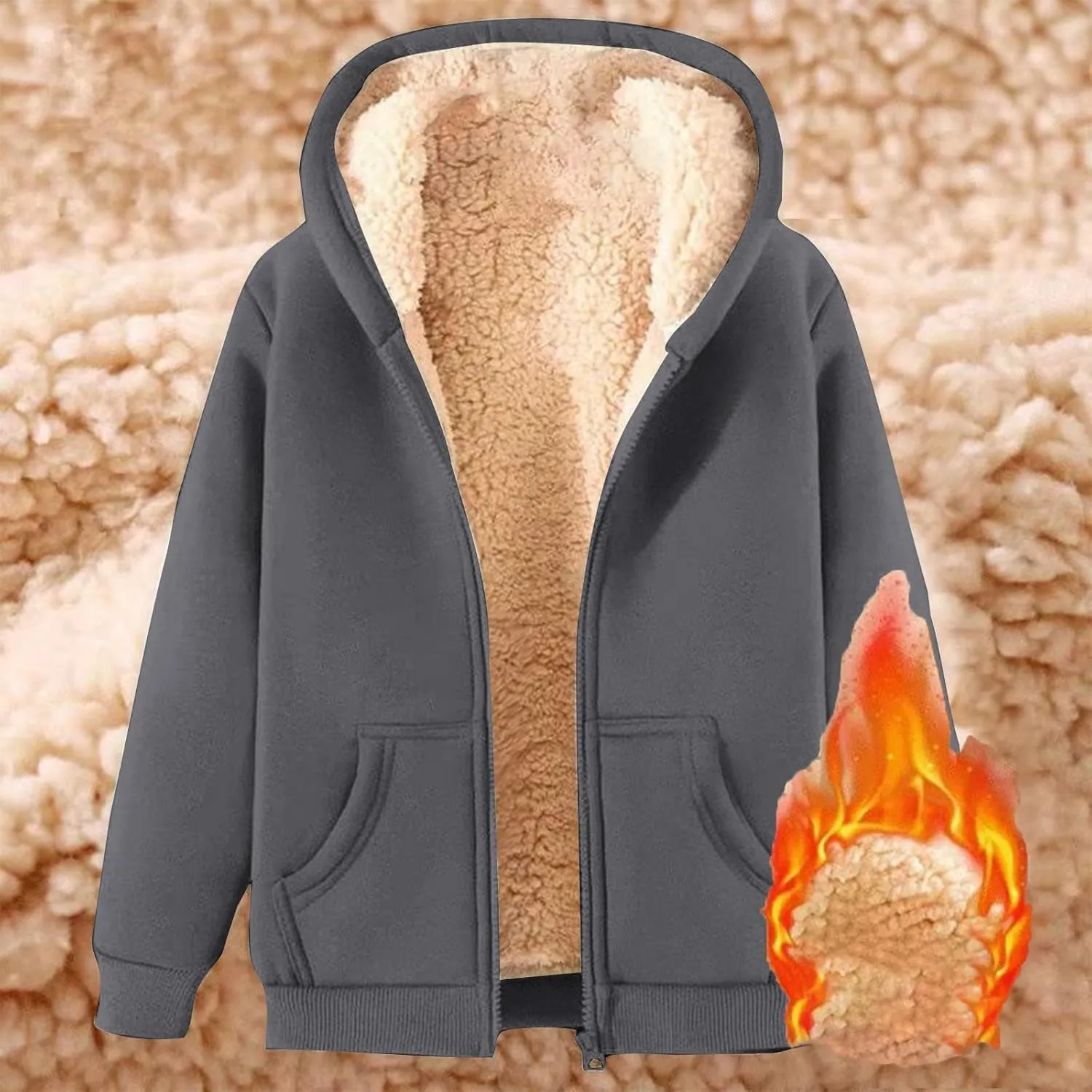 Fleece Jacket Men Thick Sherpa Lined Zip Up Hoodie Soft Comfy Fleece Hooded Sweatshirt Warm Winter Coats for Men Unisex