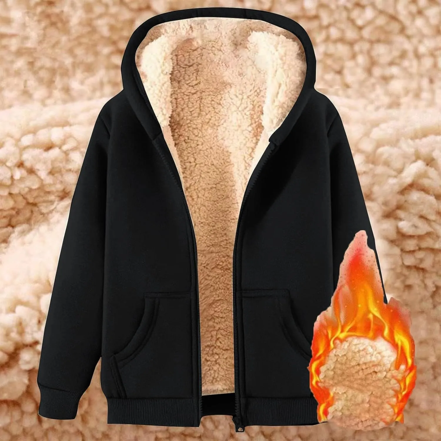 Fleece Jacket Men Thick Sherpa Lined Zip Up Hoodie Soft Comfy Fleece Hooded Sweatshirt Warm Winter Coats for Men Unisex