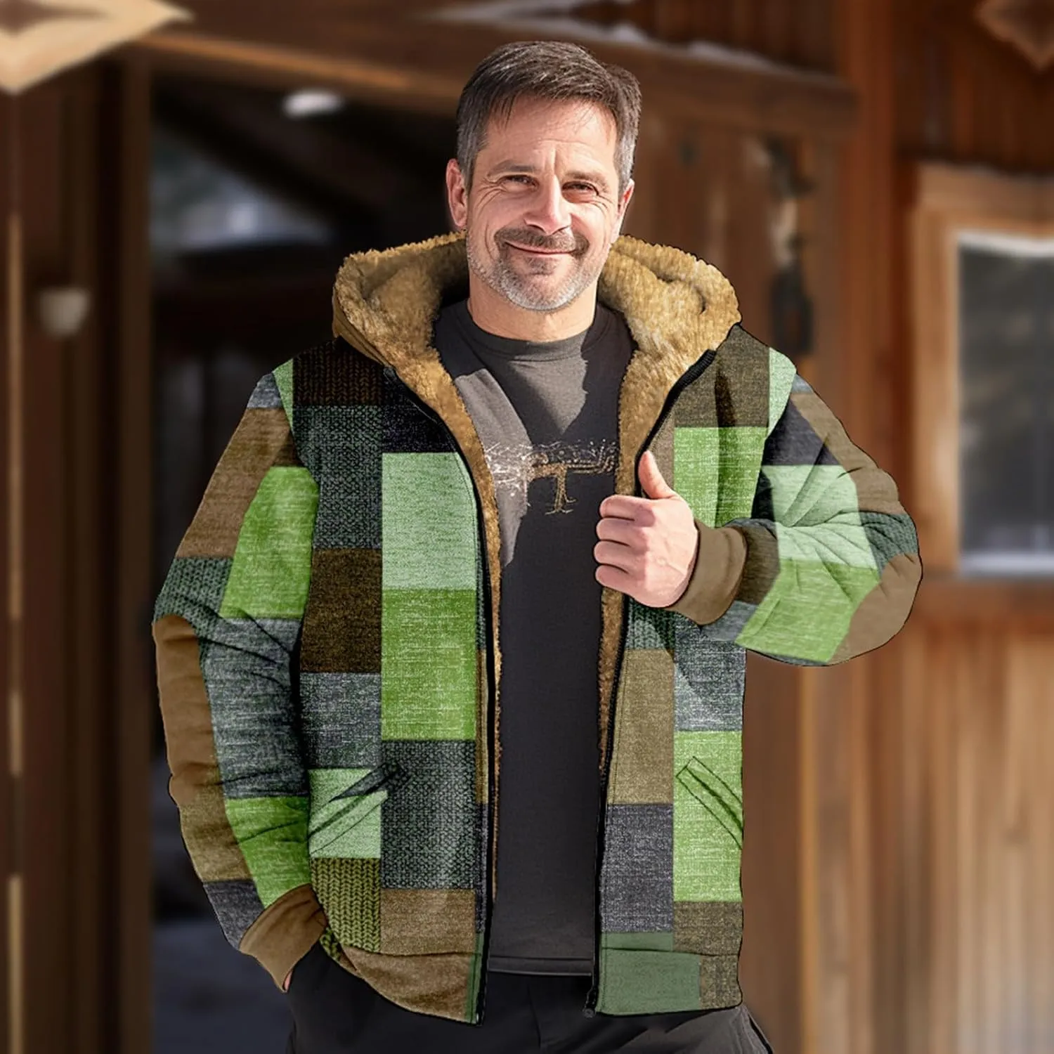 Fleece Lined Men Jackets Full Zip Up Hoodies Winter Fashion Warm Jacket with Pocket Thicken Fuzzy Coats