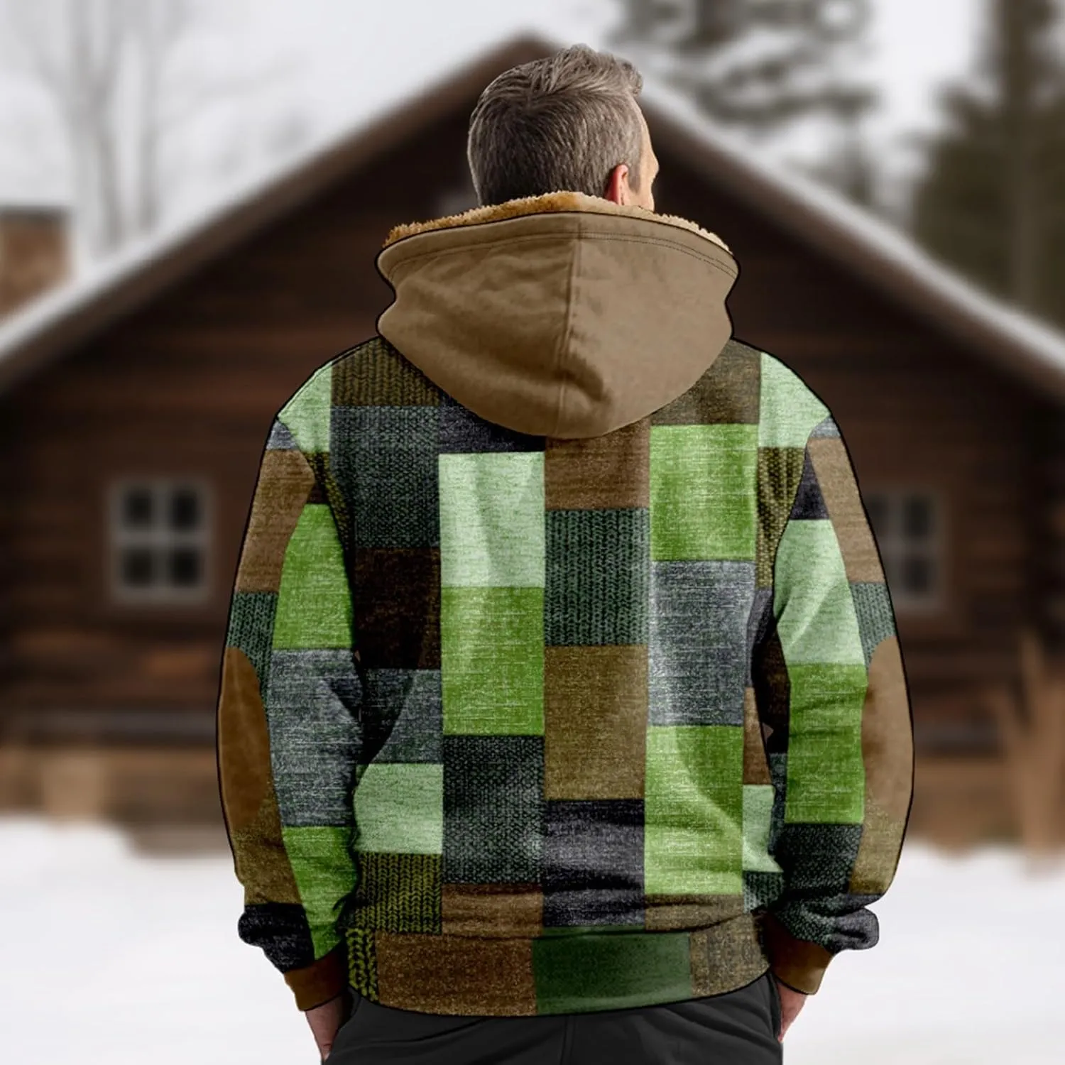 Fleece Lined Men Jackets Full Zip Up Hoodies Winter Fashion Warm Jacket with Pocket Thicken Fuzzy Coats
