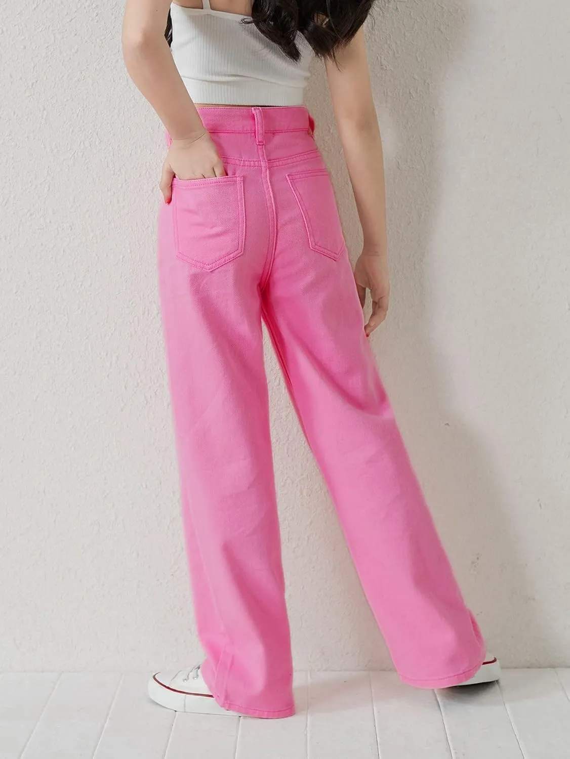 Floerns Girls Colorblock High Waist Ripped Jeans Destroyed Denim Pants