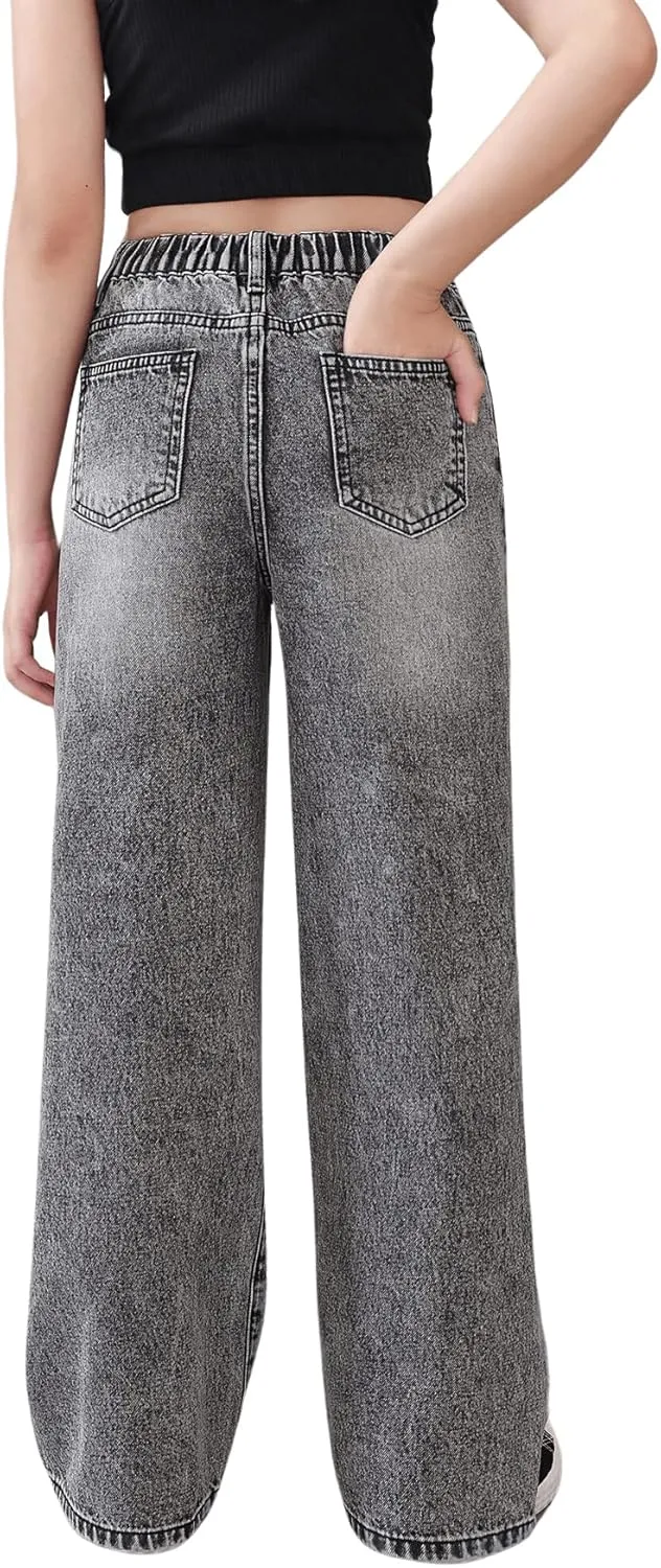 Floerns Girls Colorblock High Waist Ripped Jeans Destroyed Denim Pants