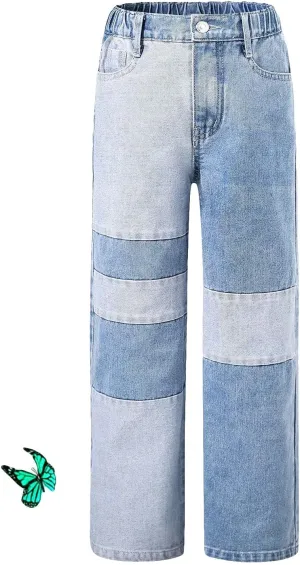 Floerns Girls Colorblock High Waist Ripped Jeans Destroyed Denim Pants