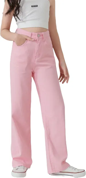 Floerns Girls Colorblock High Waist Ripped Jeans Destroyed Denim Pants
