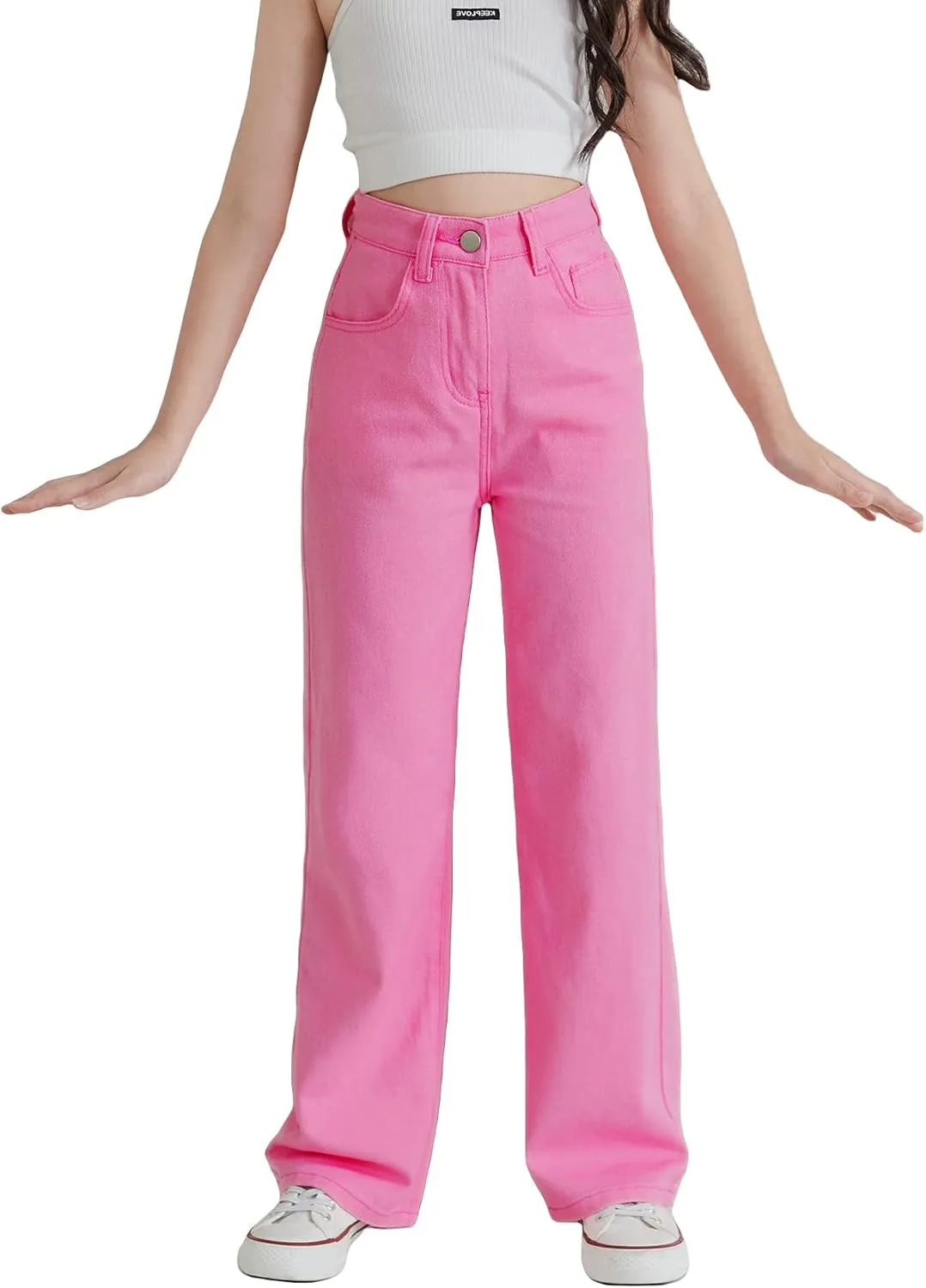 Floerns Girls Colorblock High Waist Ripped Jeans Destroyed Denim Pants