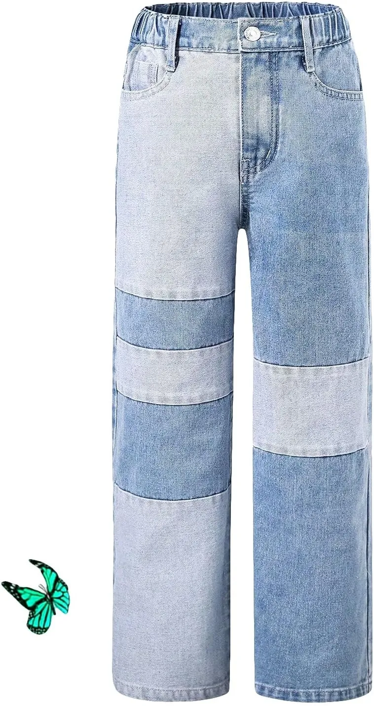 Floerns Girls Colorblock High Waist Ripped Jeans Destroyed Denim Pants