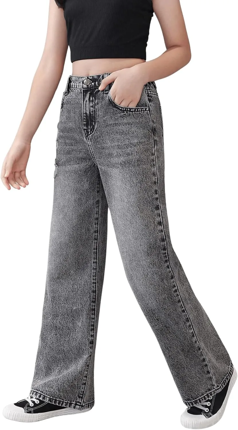 Floerns Girls Colorblock High Waist Ripped Jeans Destroyed Denim Pants