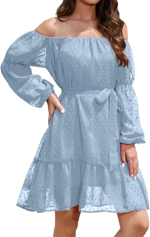 Flowy Dresses for Women 2025 Summer Tube Top Short Dress Off-Shoulder Ruffled Swing Mini Dresses Boho Jumpsuit