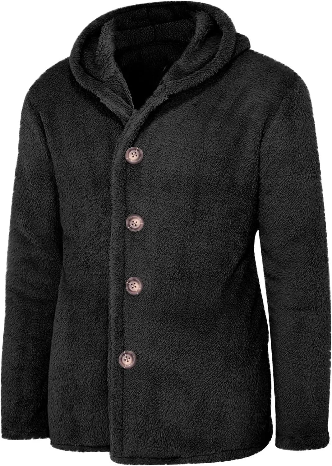 Fuzzy Hoodies Jacket for Men Winter Warm Open Front Fleece Coats Casual Button Down Hooded Outwear Jackets