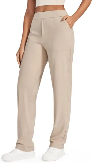 G4Free ShiftReady Yoga Pants Women High Waist Dress Work Pants with Pockets Wide Leg Business Casual Trousers 28"/30"/32"