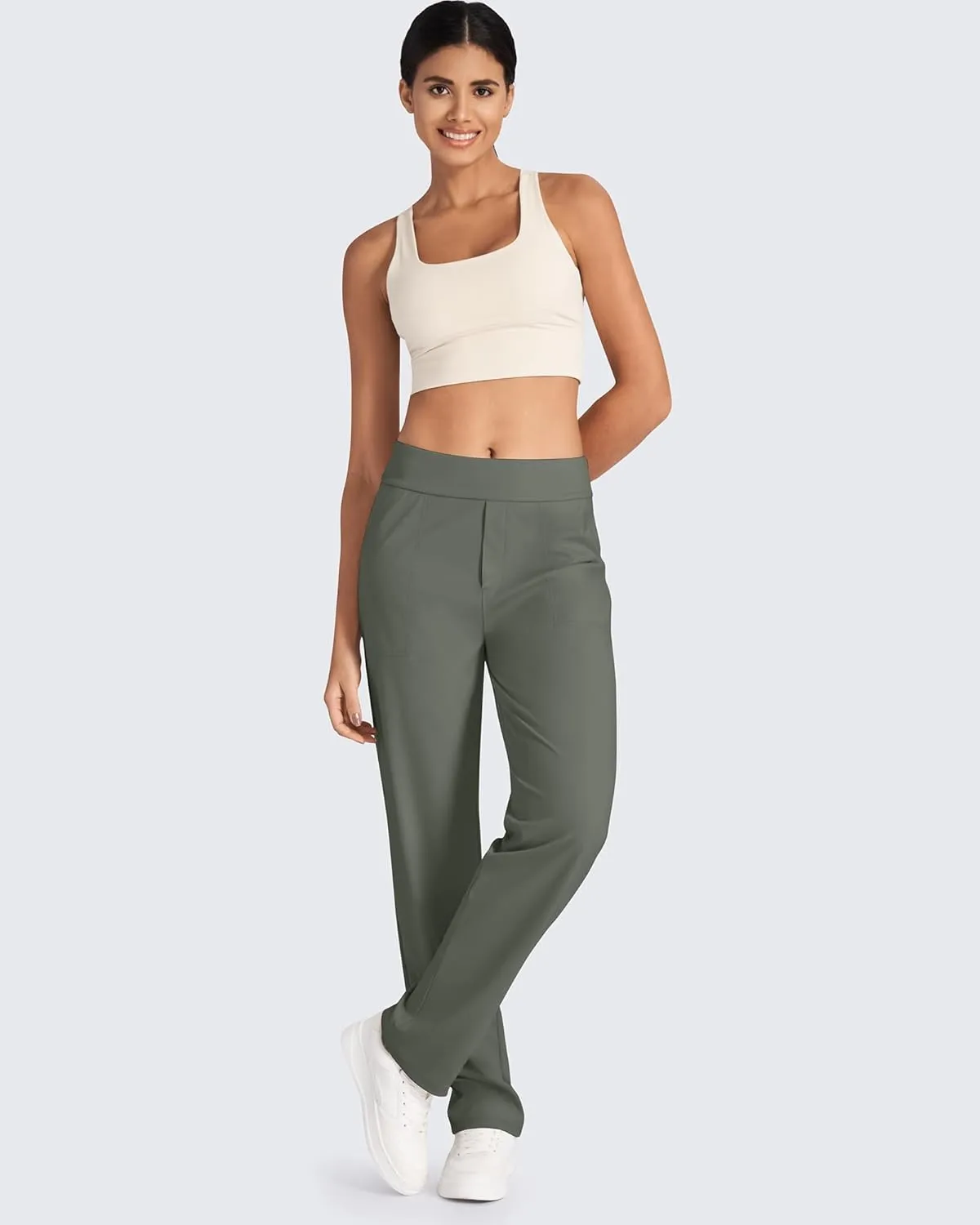 G4Free ShiftReady Yoga Pants Women High Waist Dress Work Pants with Pockets Wide Leg Business Casual Trousers 28"/30"/32"