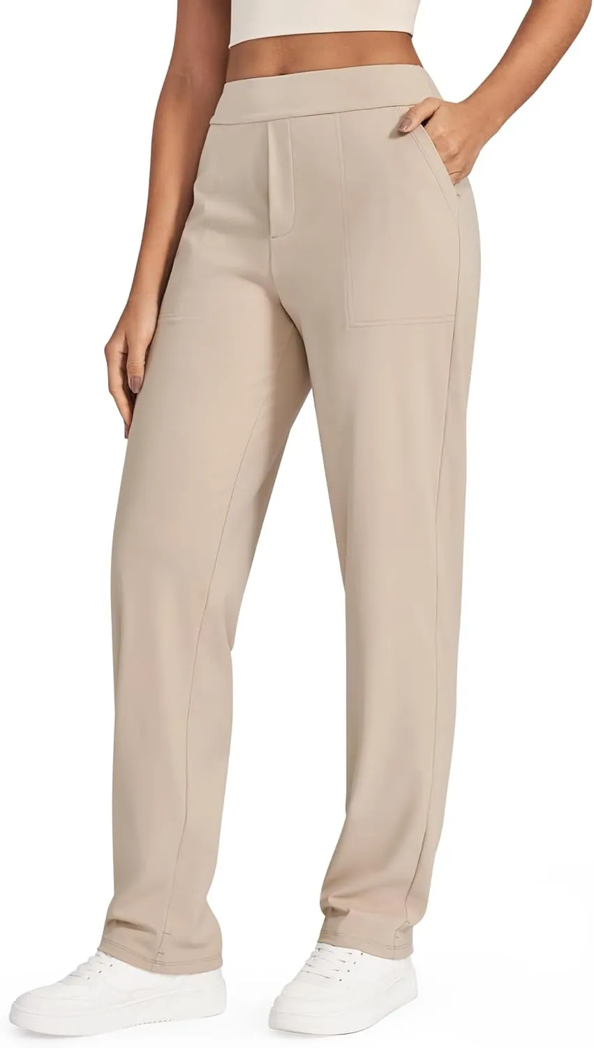 G4Free ShiftReady Yoga Pants Women High Waist Dress Work Pants with Pockets Wide Leg Business Casual Trousers 28"/30"/32"