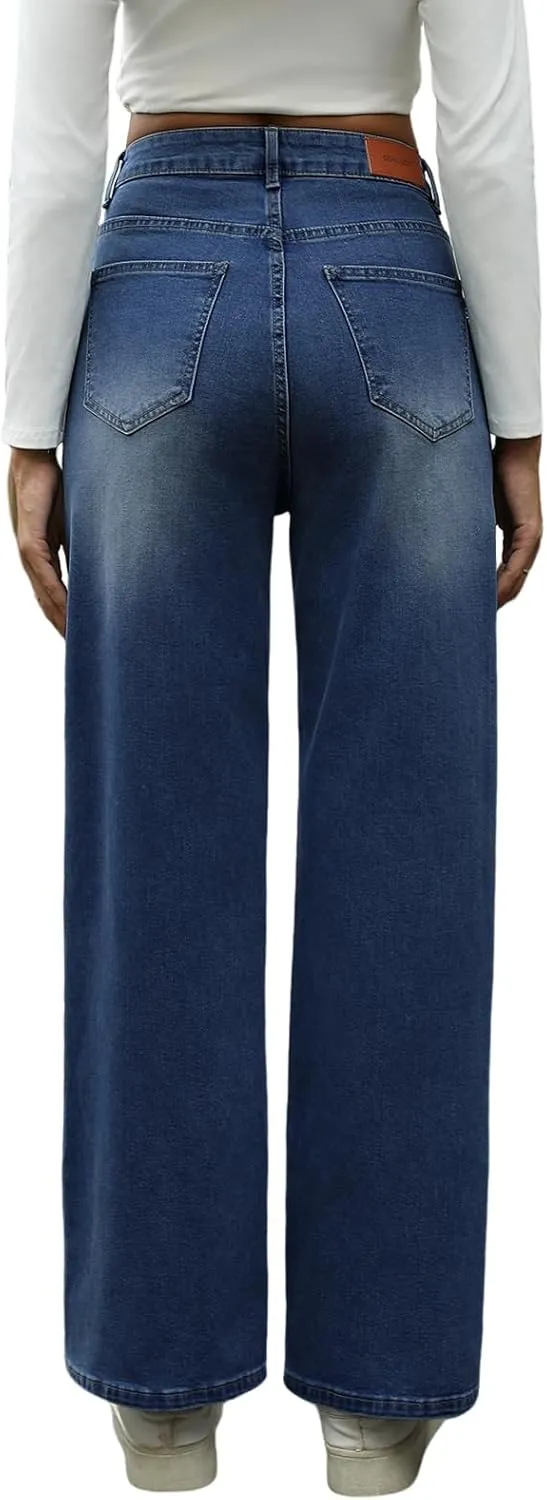 Genleck Women Loose Ripped Boyfriends Jeans High Waist Baggy Denim Pants Distressed Wide Leg Jeans Y2K