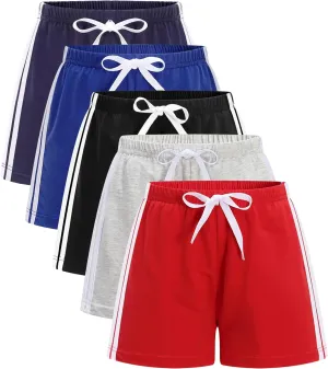 GFQLONG 5 Pack Toddler Boys Girls Cotton Athletic Running Shorts, Kids Summer Casual Fashion Soccer Shorts