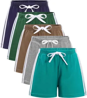 GFQLONG 5 Pack Toddler Boys Girls Cotton Athletic Running Shorts, Kids Summer Casual Fashion Soccer Shorts