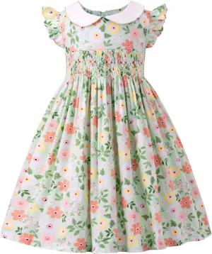 Girls Easter Outfits Toddler Girl Dress Vintage Girls Clothes Floral Cotton Spring Summer Smocked Dresses,Size 2t-8y