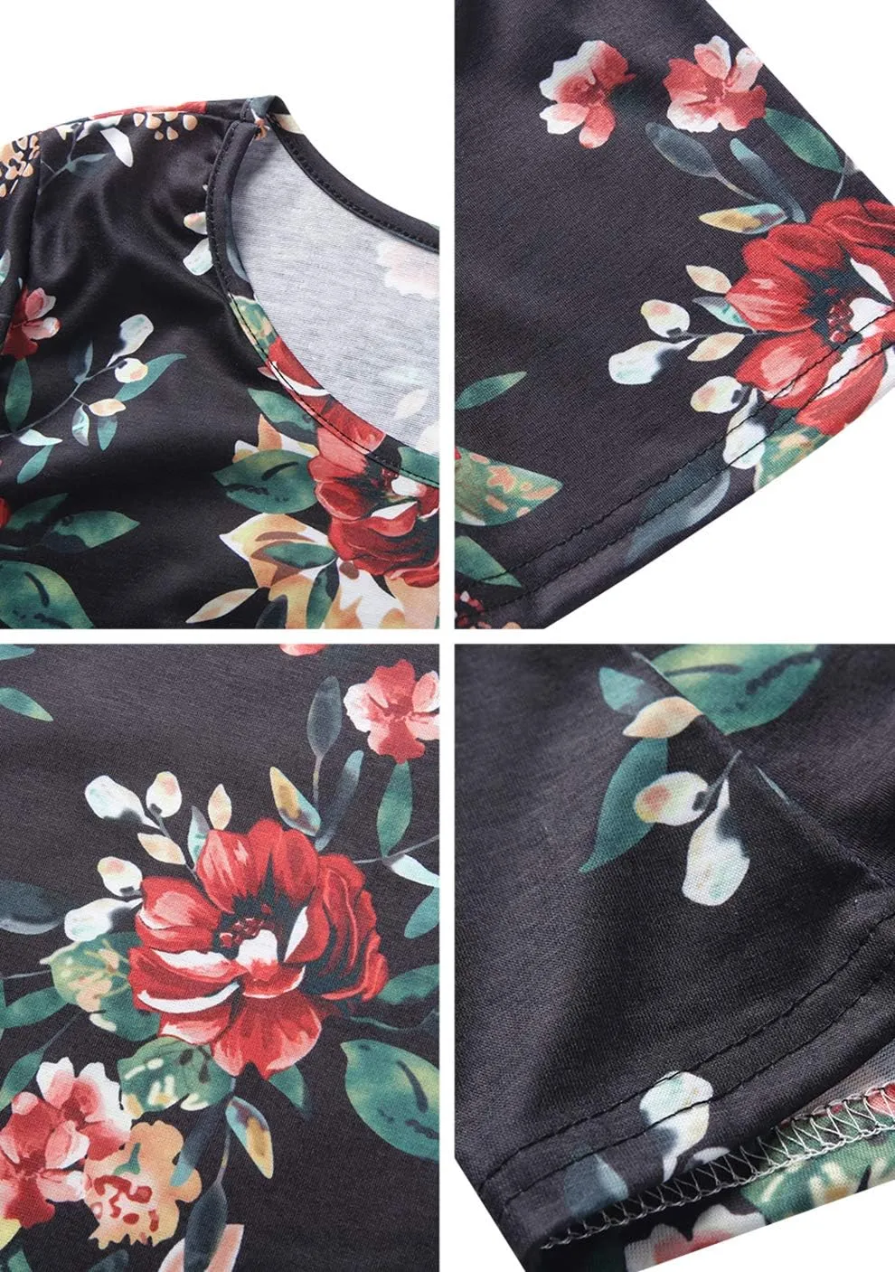 GRASWE Womens Casual Tunic T-Shirt Dress Short Sleeve Hot Pure Color Floral Dress
