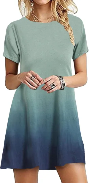 GRASWE Womens Casual Tunic T-Shirt Dress Short Sleeve Hot Pure Color Floral Dress