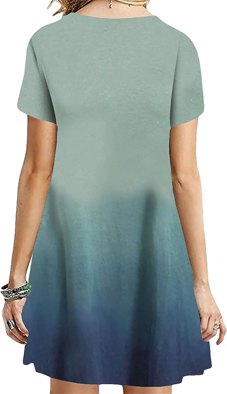 GRASWE Womens Casual Tunic T-Shirt Dress Short Sleeve Hot Pure Color Floral Dress