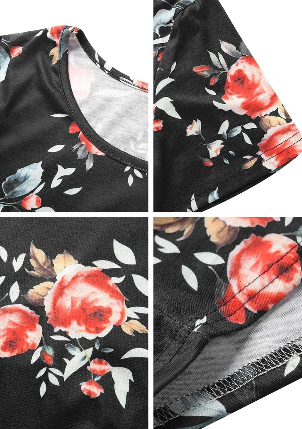 GRASWE Womens Casual Tunic T-Shirt Dress Short Sleeve Hot Pure Color Floral Dress