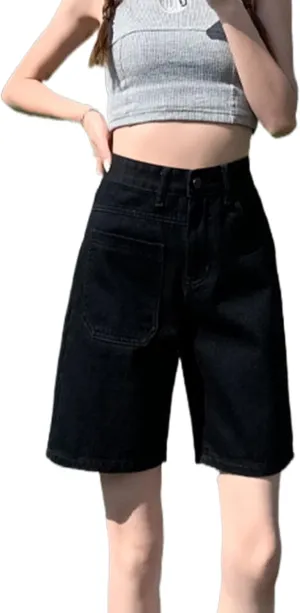 High Waisted Denim Bermuda Shorts for Women Straight Wide Leg High Rise Jean Shorts Y2k Baggy Shorts with Pockets