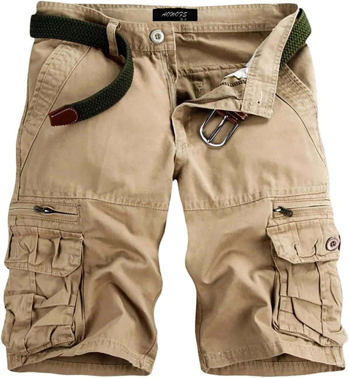 Hiking Shorts Men Loose Fit Lightweight Multi Pocket Cotton Casual Cargo Pants Sports Outdoor Twill Camo Shorts No Belt