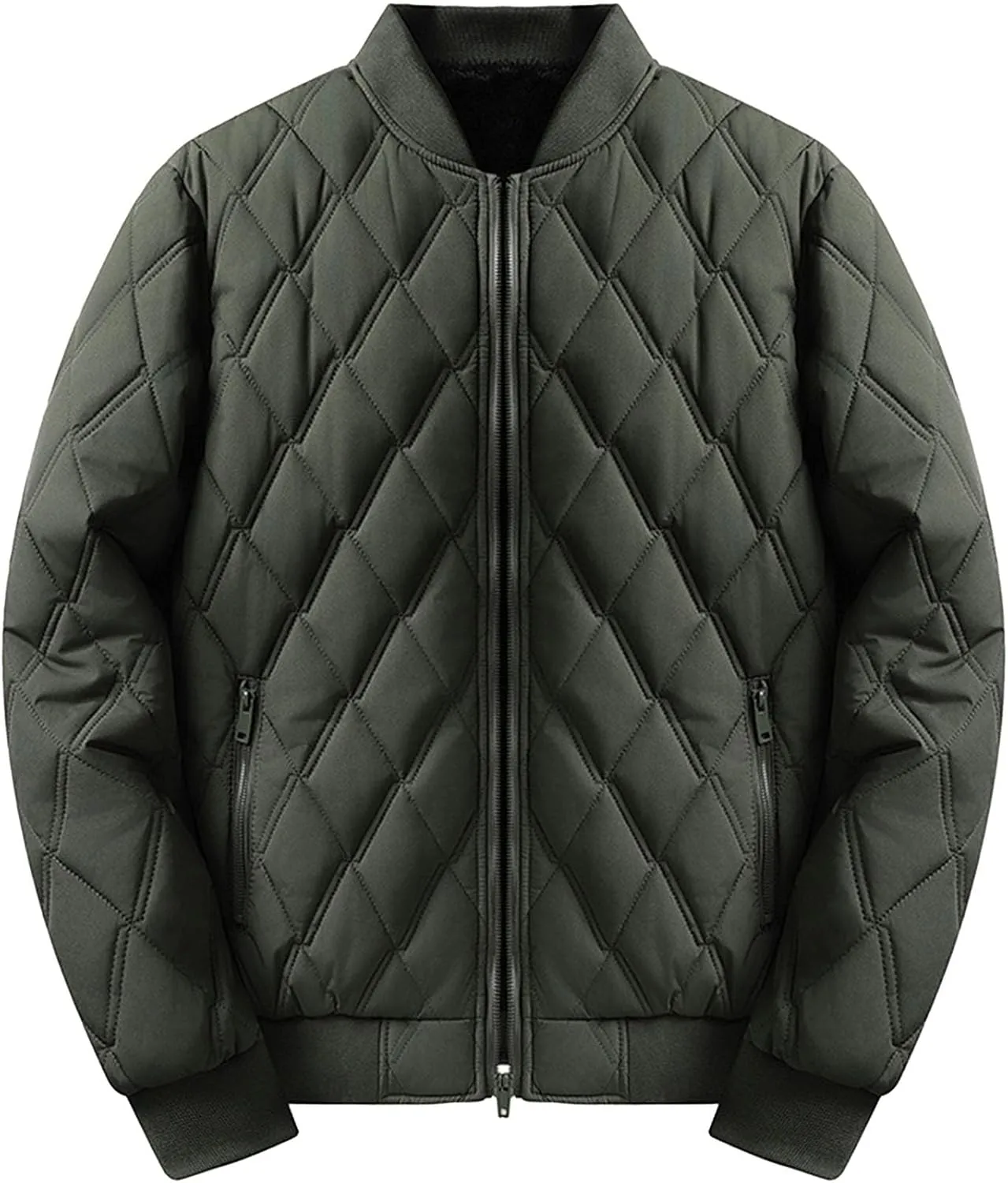 hlysgo Mens Bomber Jacket Sherpa Fleece Lined Quilted Jackets Full Zip Coat Fall Winter Warm Outwear with Zipper Pocket