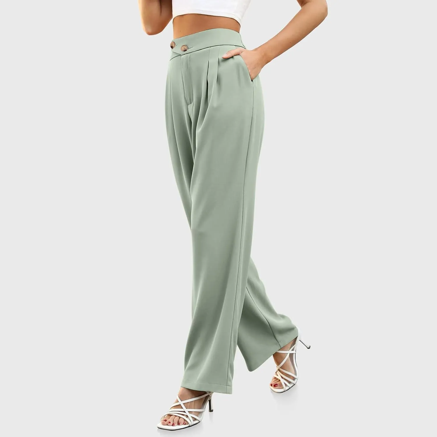 hlysgo Women's Dress Pants Dressy Casual Loose Comfy Wide Leg Straight Pants Ladies High Waisted Office Work Slacks Trousers