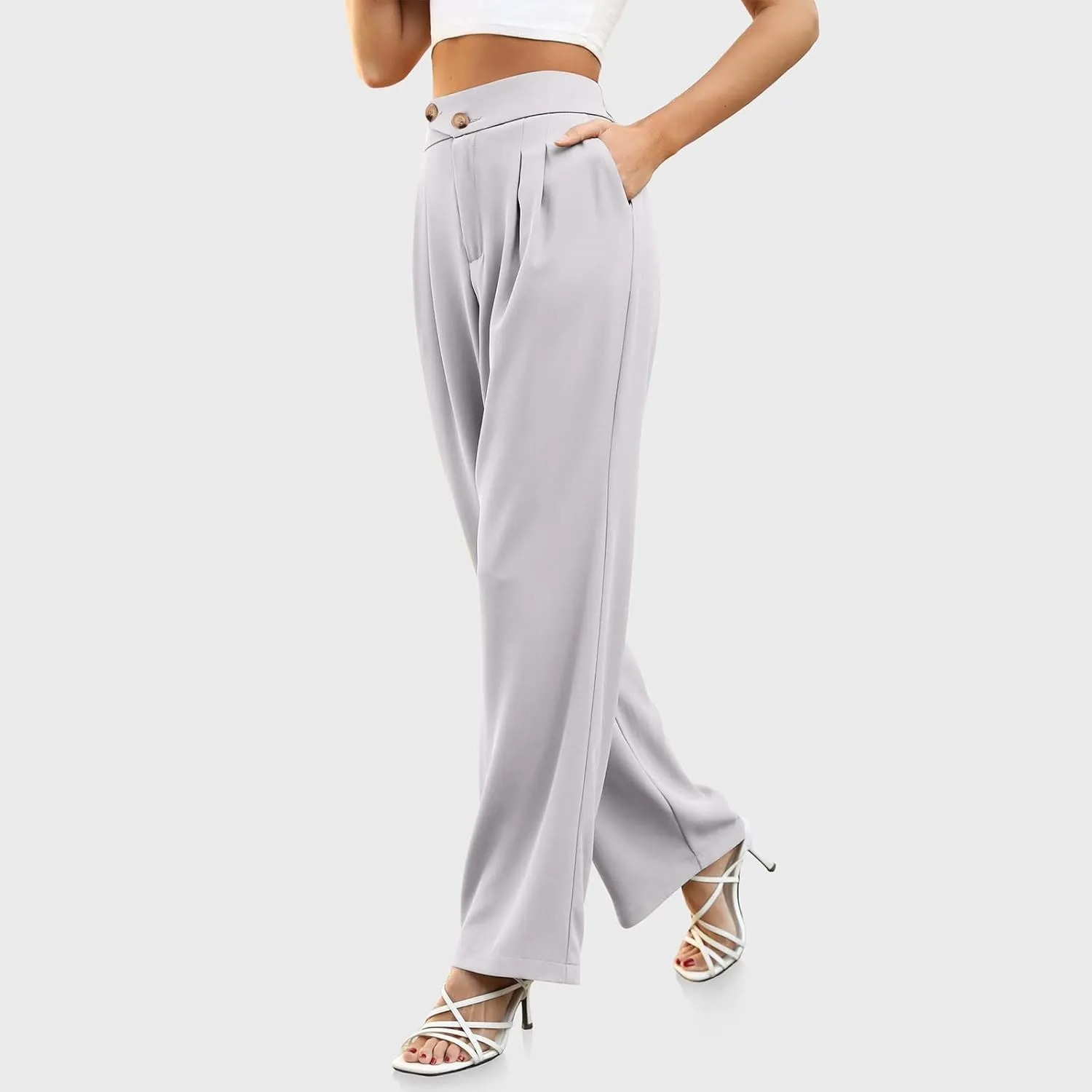 hlysgo Women's Dress Pants Dressy Casual Loose Comfy Wide Leg Straight Pants Ladies High Waisted Office Work Slacks Trousers