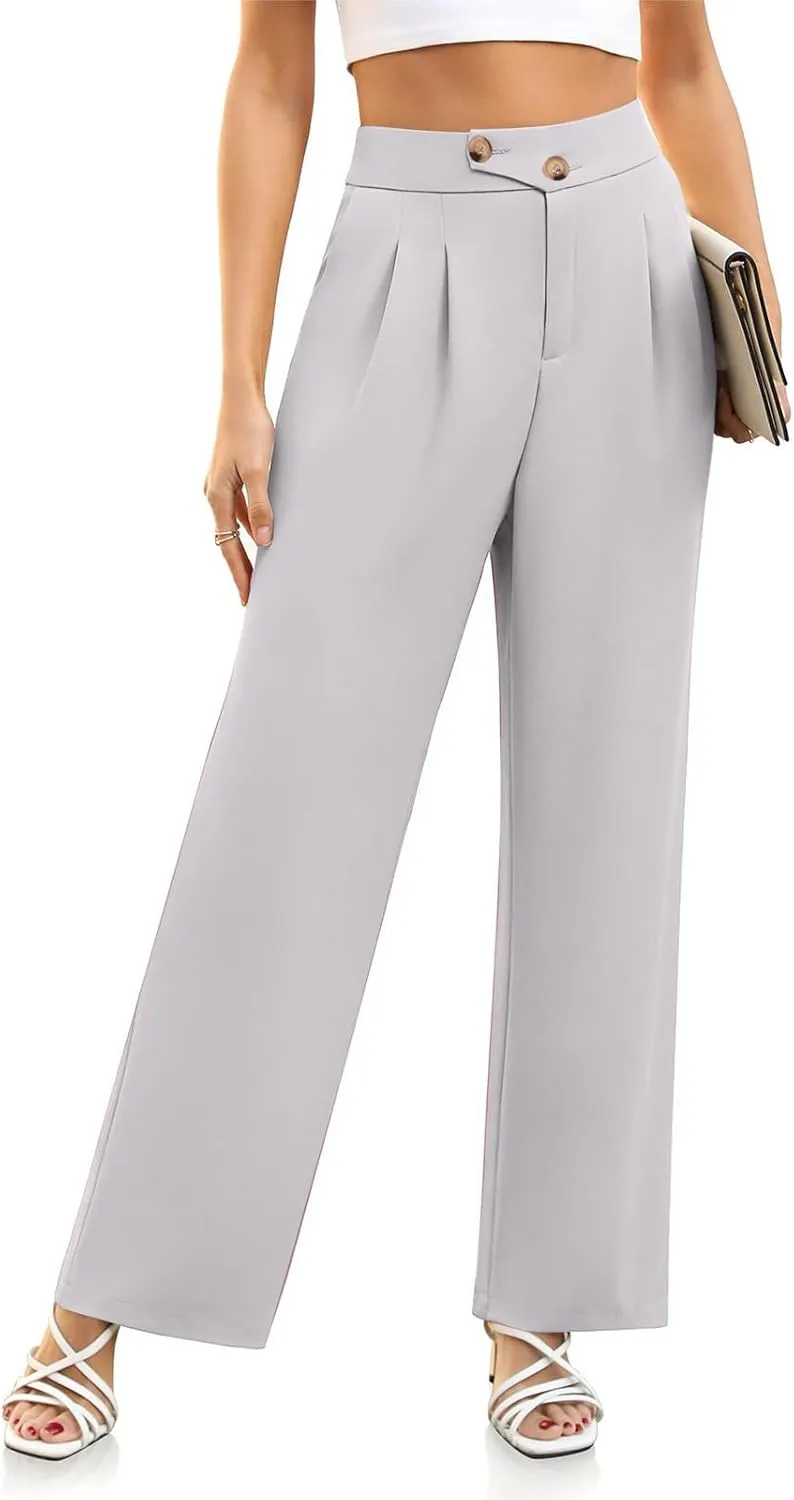 hlysgo Women's Dress Pants Dressy Casual Loose Comfy Wide Leg Straight Pants Ladies High Waisted Office Work Slacks Trousers
