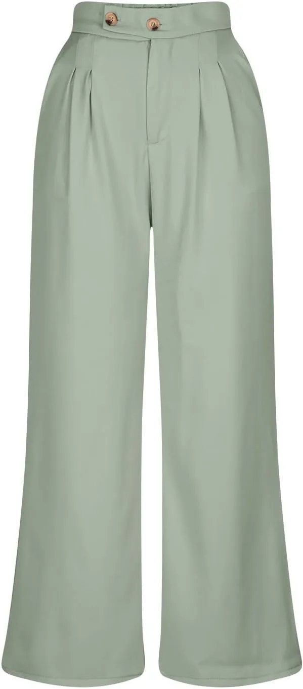 hlysgo Women's Dress Pants Dressy Casual Loose Comfy Wide Leg Straight Pants Ladies High Waisted Office Work Slacks Trousers