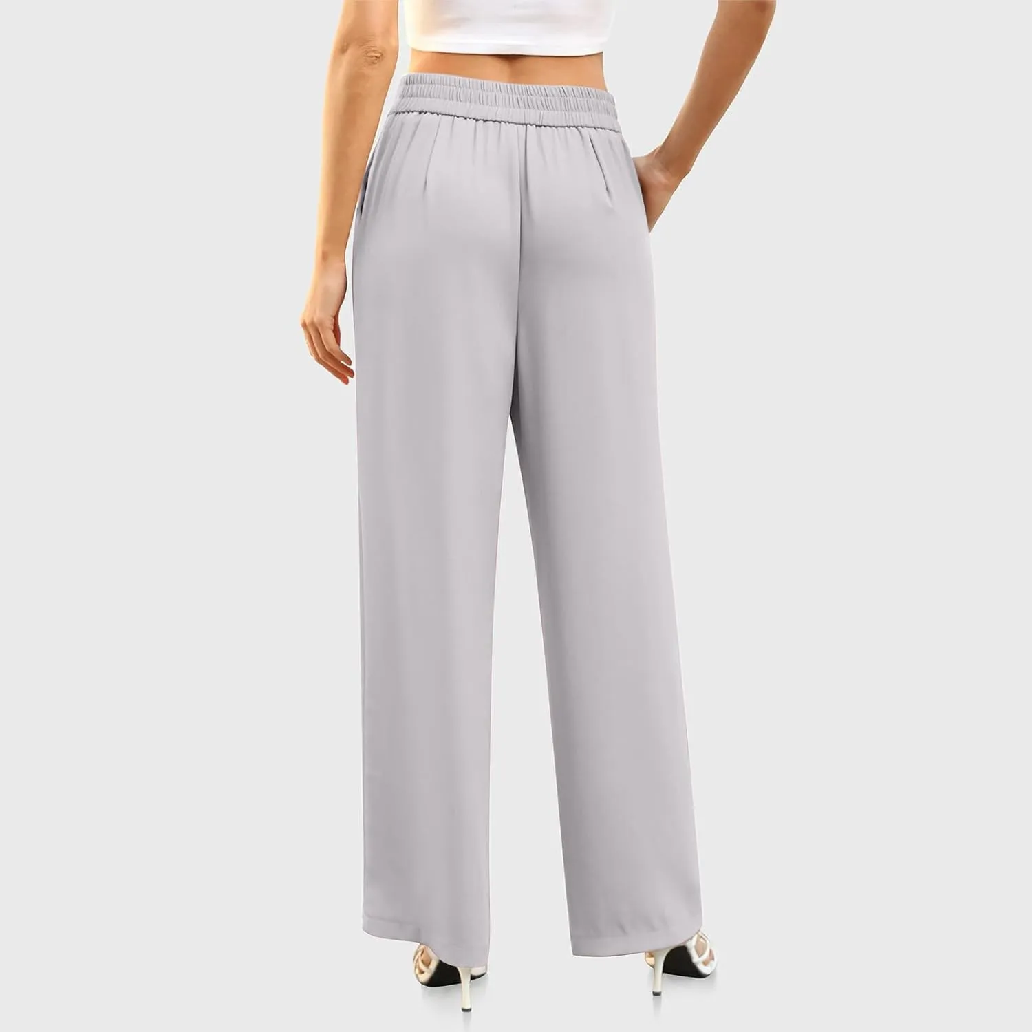 hlysgo Women's Dress Pants Dressy Casual Loose Comfy Wide Leg Straight Pants Ladies High Waisted Office Work Slacks Trousers
