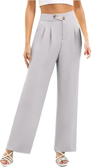 hlysgo Women's Dress Pants Dressy Casual Loose Comfy Wide Leg Straight Pants Ladies High Waisted Office Work Slacks Trousers