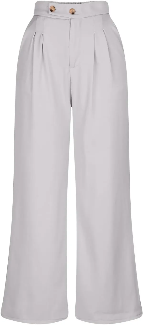 hlysgo Women's Dress Pants Dressy Casual Loose Comfy Wide Leg Straight Pants Ladies High Waisted Office Work Slacks Trousers