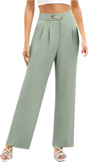 hlysgo Women's Dress Pants Dressy Casual Loose Comfy Wide Leg Straight Pants Ladies High Waisted Office Work Slacks Trousers